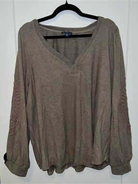 Democracy Taupe Crochet-Elbow Sweater Top